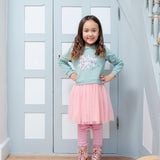 Danamade DIDA Girls Hedgehog Sweater Top & Pink Tulle Dress - Dusty Mint